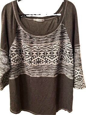 Maurices Gray & White Scoop Neck Knit Top 3/4 sleeves Size 4